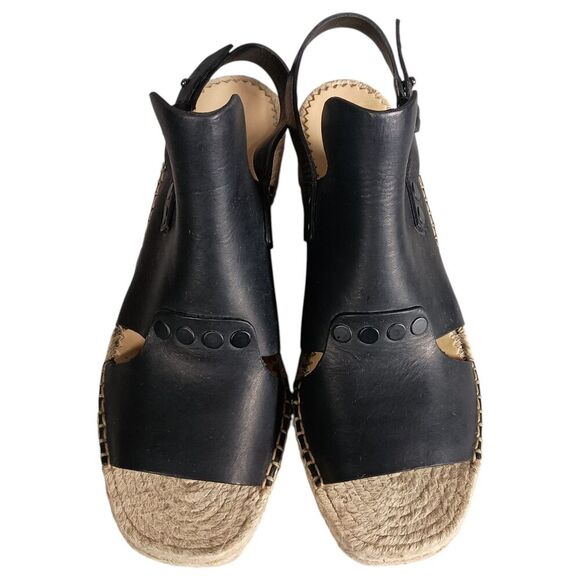Rag & Bone Sandals 8.5 Womens Black Leather Espadrille Wedge Mid Casual Toe - Picture 4 of 9